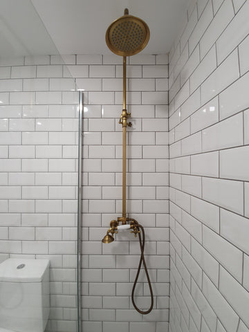 Gold Shower on Rail with Overhead Chrome Chrome